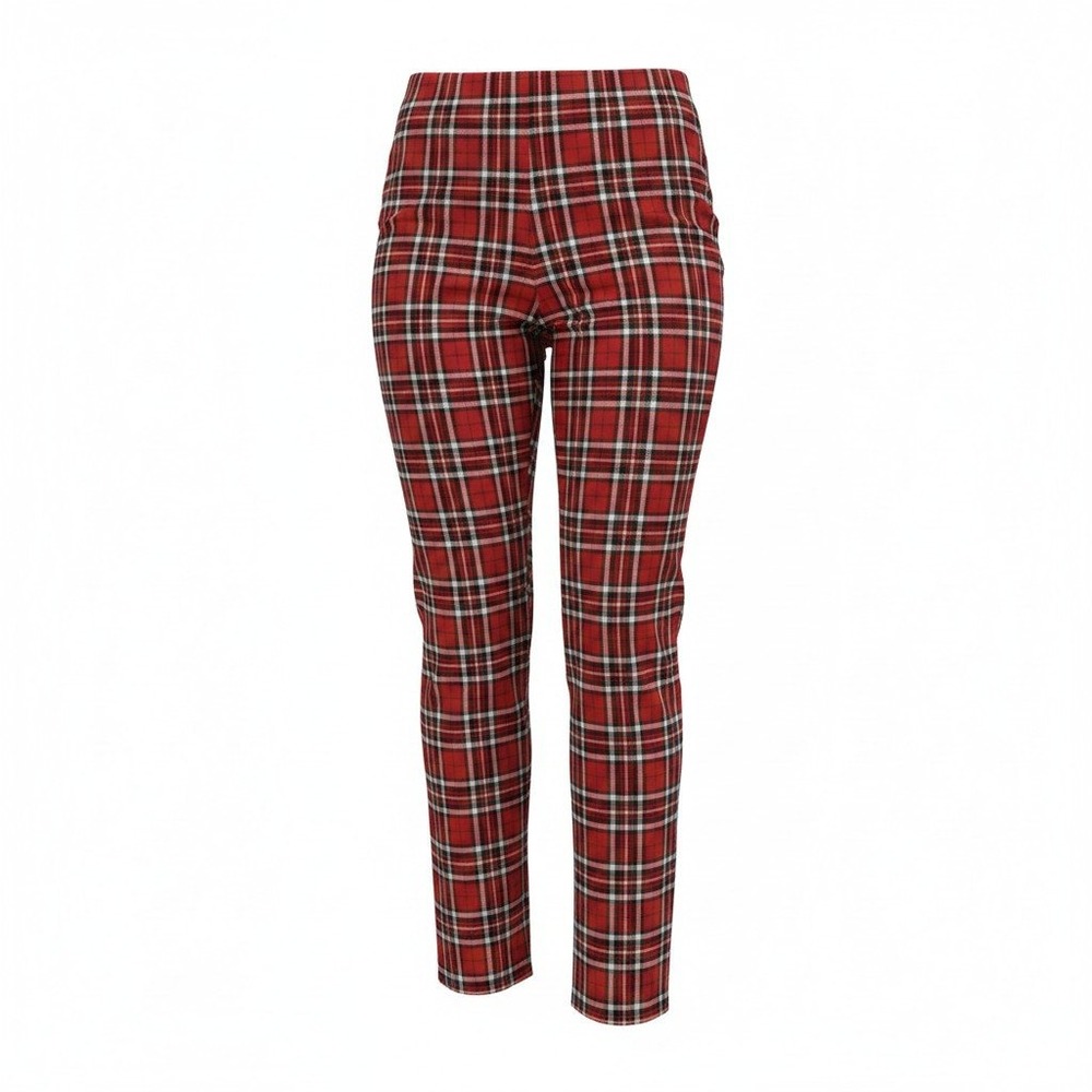 Crown & Ivy Plaid Ankle Pants Women 16 Red Bow Hem Holiday Preppy Academic